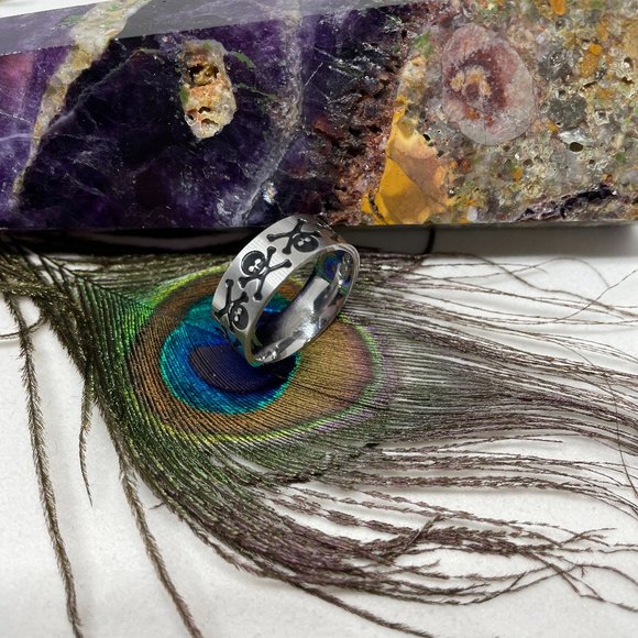 INOX Stainless Steel Skull and Crossbones Ring - Picture 2 of 2